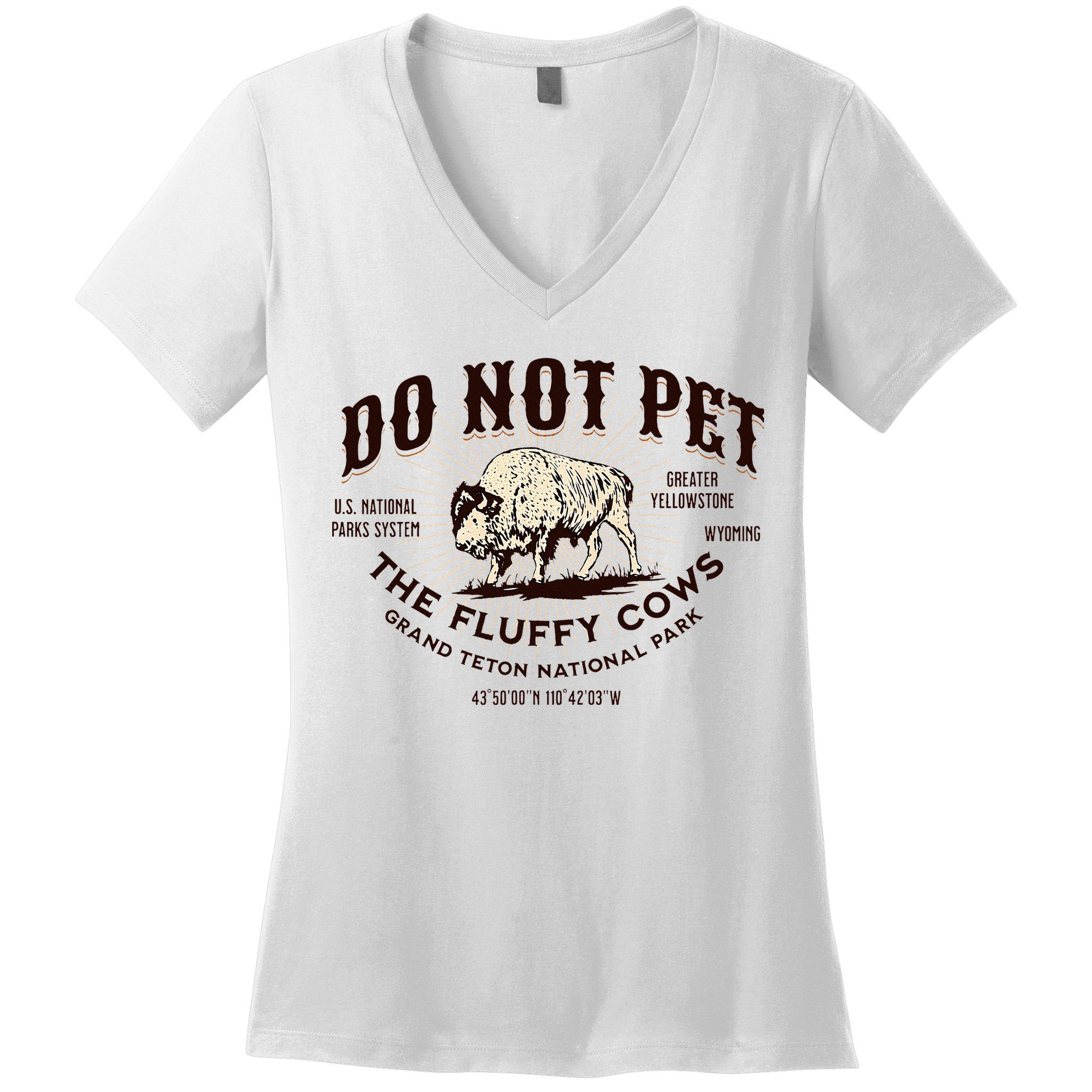 Grand Teton National Park Do Not Pet The Fluffy Cows Bison Women's V-Neck T-Shirt