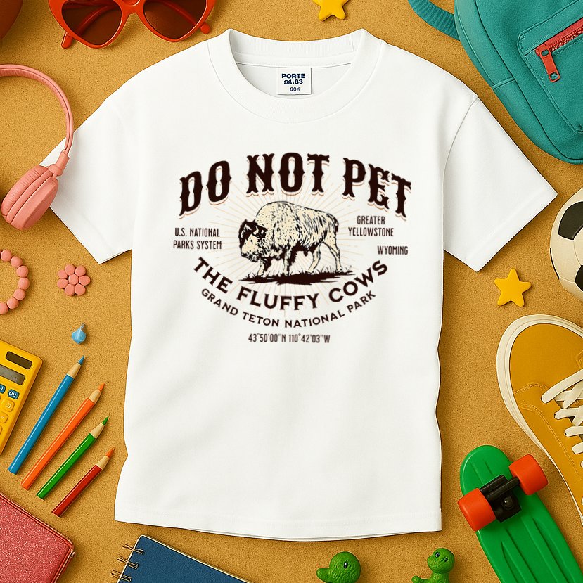 Grand Teton National Park Do Not Pet The Fluffy Cows Bison Kids T-Shirt