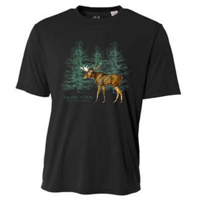 Grand Teton National Park Wyoming Moose Trees Vintage Look Cooling Performance Crew T-Shirt