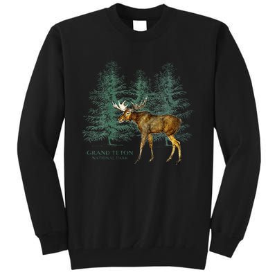 Grand Teton National Park Wyoming Moose Trees Vintage Look Tall Sweatshirt