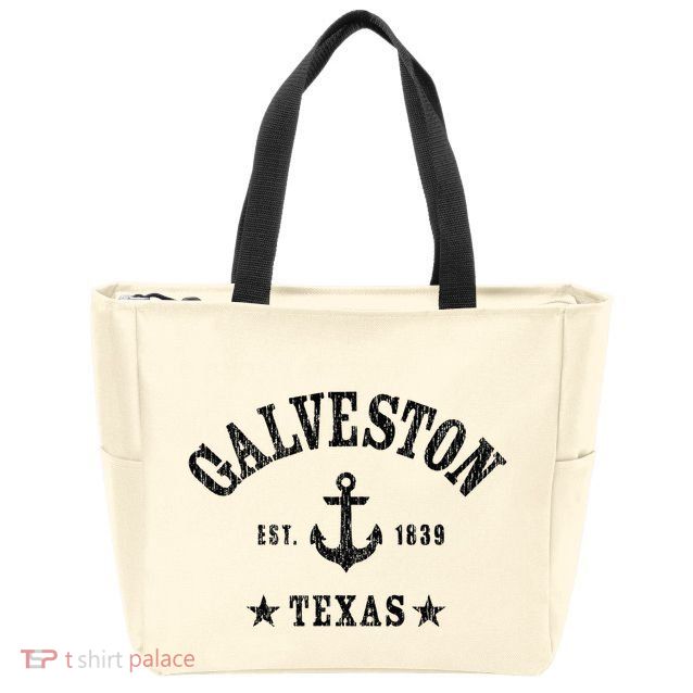 Galveston Tx Nautical Design W. Anchor & Details Est. 1839 Zip Tote Bag