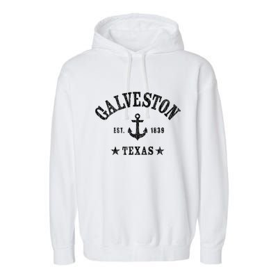 Galveston Tx Nautical Design W. Anchor & Details Est. 1839 Garment-Dyed Fleece Hoodie