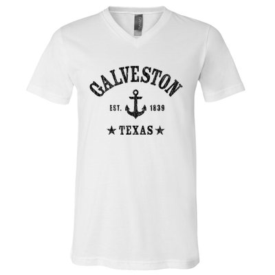 Galveston Tx Nautical Design W. Anchor & Details Est. 1839 V-Neck T-Shirt