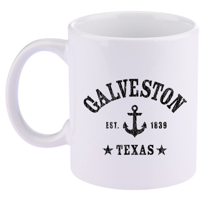 Galveston Tx Nautical Design W. Anchor & Details Est. 1839 11oz C Handle Ceramic Mug