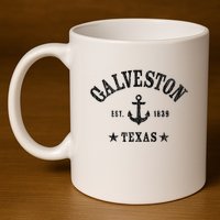 Galveston Tx Nautical Design W. Anchor & Details Est. 1839 11oz C Handle Ceramic Mug