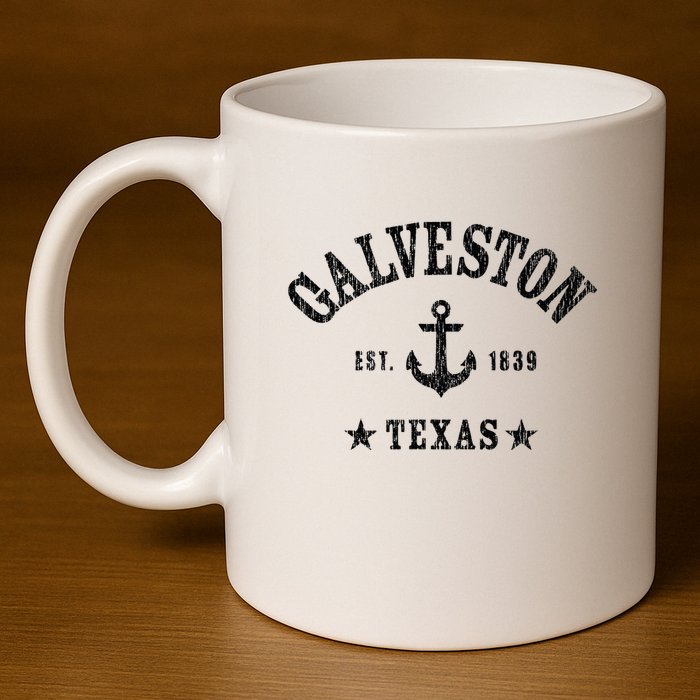 Galveston Tx Nautical Design W. Anchor & Details Est. 1839 11oz C Handle Ceramic Mug