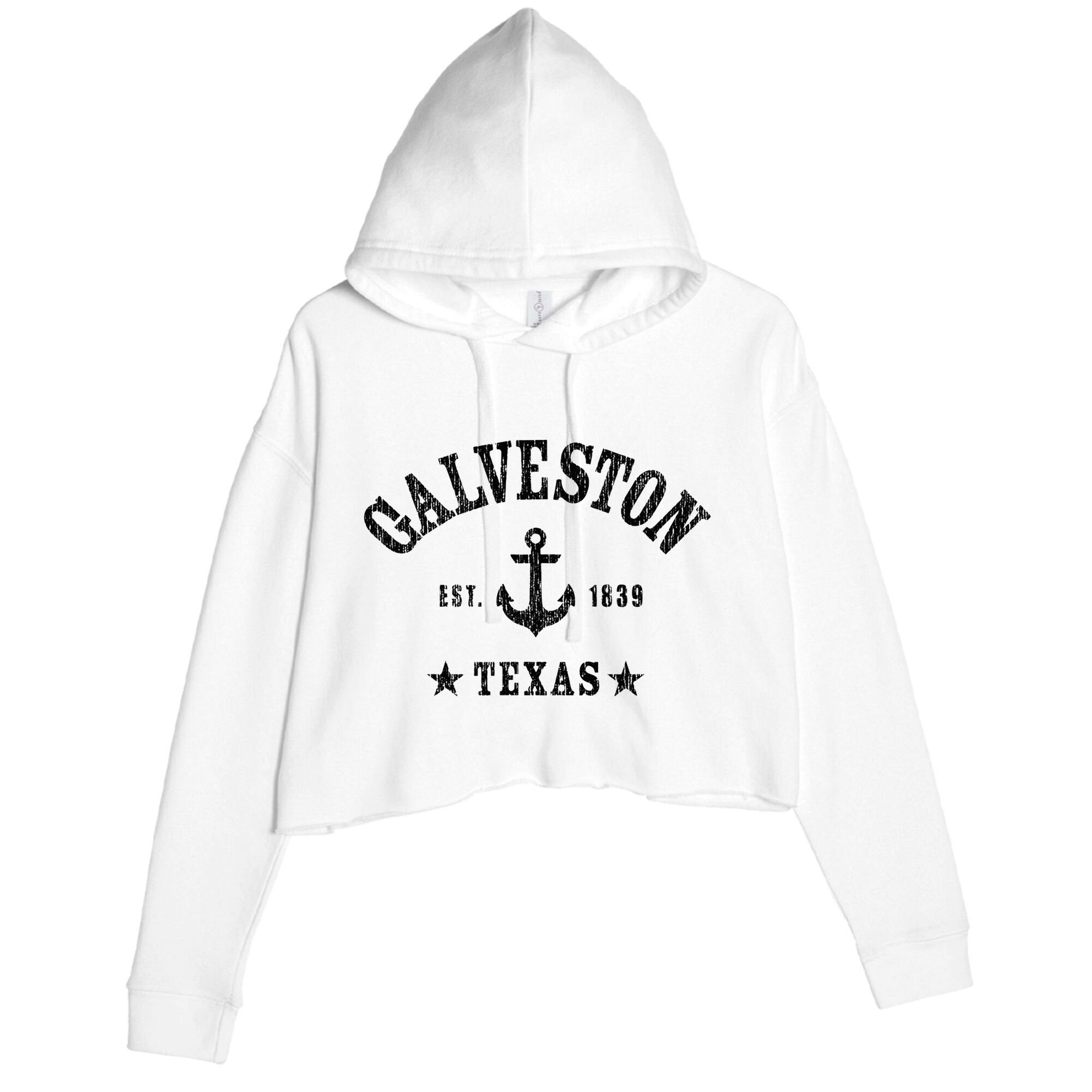 Galveston Tx Nautical Design W. Anchor & Details Est. 1839 Crop Fleece Hoodie