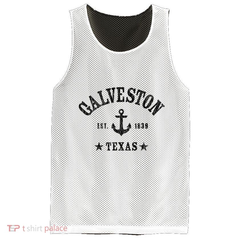Galveston Tx Nautical Design W. Anchor & Details Est. 1839 Mesh Reversible Basketball Jersey Tank