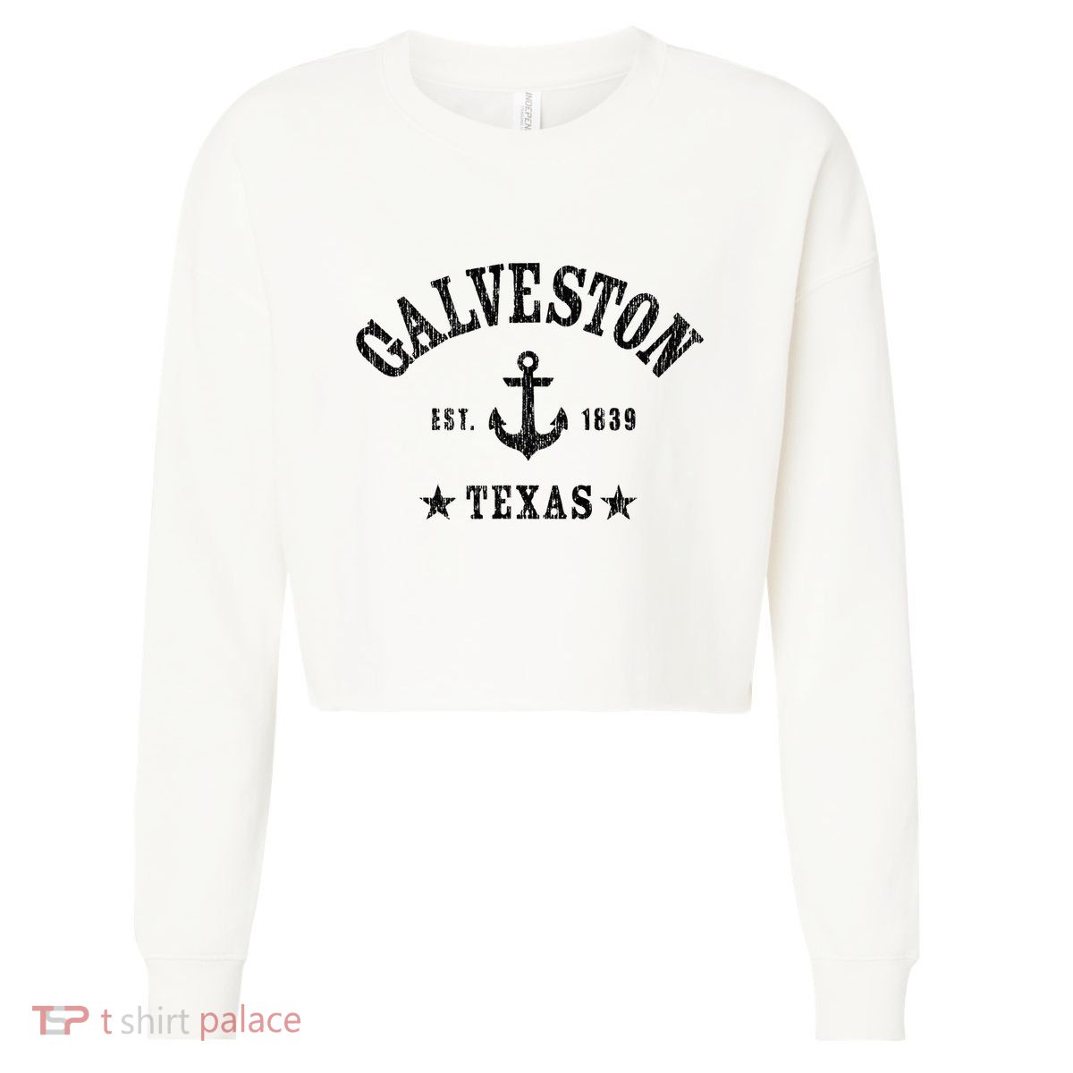 Galveston Tx Nautical Design W. Anchor & Details Est. 1839 Cropped Pullover Crew