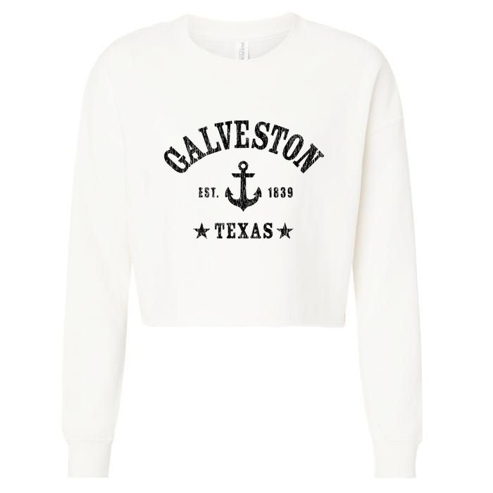 Galveston Tx Nautical Design W. Anchor & Details Est. 1839 Cropped Pullover Crew