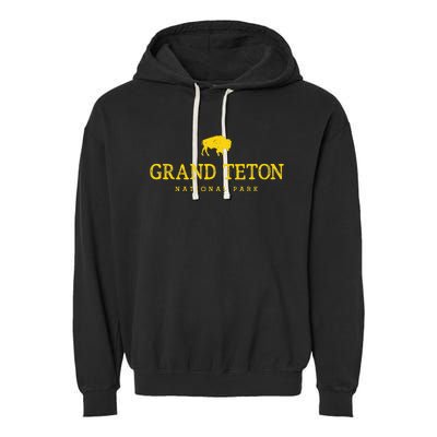 Grand Teton National Park Bison Vintage Hiking Souvenir Garment-Dyed Fleece Hoodie