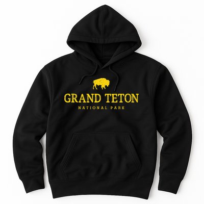 Grand Teton National Park Bison Vintage Hiking Souvenir Hoodie