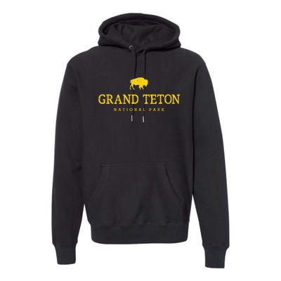 Grand Teton National Park Bison Vintage Hiking Souvenir Premium Hoodie