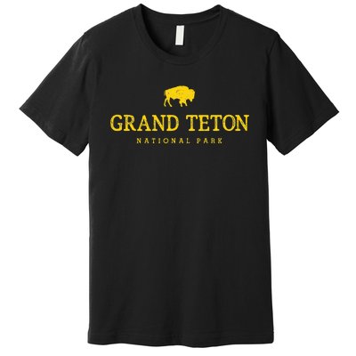 Grand Teton National Park Bison Vintage Hiking Souvenir Premium T-Shirt