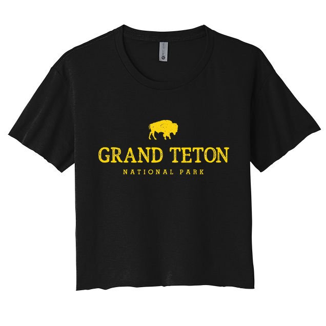 Grand Teton National Park Bison Vintage Hiking Souvenir Crop Top