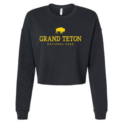 Grand Teton National Park Bison Vintage Hiking Souvenir Cropped Pullover Crew