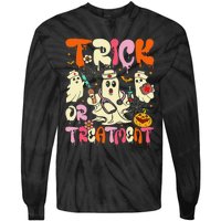 Groovy Trick Or Treatment Halloween Ghost Nurse Tie-Dye Long Sleeve Shirt