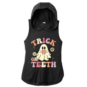 Groovy Trick Or Teeth Funny Dental Halloween Dentist Costume Gift Ladies PosiCharge Tri-Blend Wicking Draft Hoodie Tank