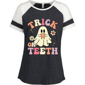 Groovy Trick Or Teeth Funny Dental Halloween Dentist Costume Gift Enza Ladies Jersey Colorblock Tee