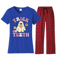 Groovy Trick Or Teeth Funny Dental Halloween Dentist Costume Gift Women's Flannel Pajama Set