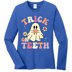 Groovy Trick Or Teeth Funny Dental Halloween Dentist Costume Gift Ladies Long Sleeve Shirt