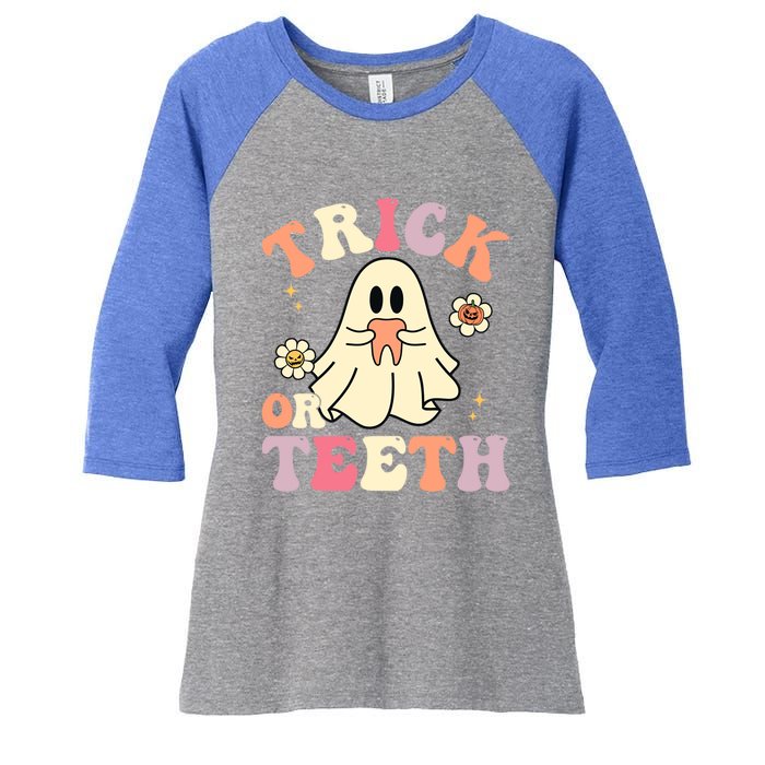 Groovy Trick Or Teeth Funny Dental Halloween Dentist Costume Gift Women's Tri-Blend 3/4-Sleeve Raglan Shirt