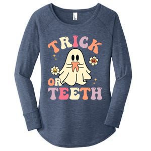 Groovy Trick Or Teeth Funny Dental Halloween Dentist Costume Gift Women's Perfect Tri Tunic Long Sleeve Shirt