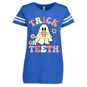 Groovy Trick Or Teeth Funny Dental Halloween Dentist Costume Gift Enza Ladies Jersey Football T-Shirt