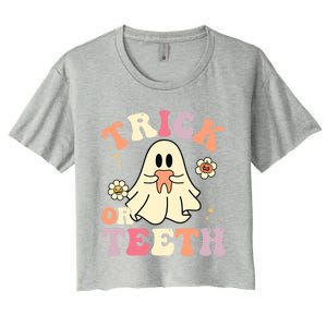 Groovy Trick Or Teeth Funny Dental Halloween Dentist Costume Gift Women's Crop Top Tee