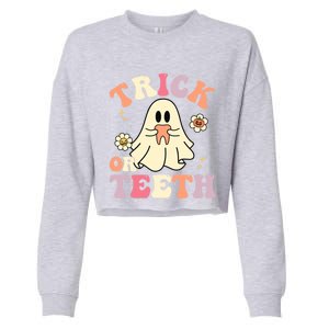 Groovy Trick Or Teeth Funny Dental Halloween Dentist Costume Gift Cropped Pullover Crew