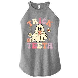 Groovy Trick Or Teeth Funny Dental Halloween Dentist Costume Gift Women's Perfect Tri Rocker Tank