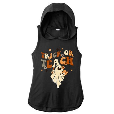 Groovy Trick Or Teach Halloween Teacher Life Retro Vintage Ladies PosiCharge Tri-Blend Wicking Draft Hoodie Tank