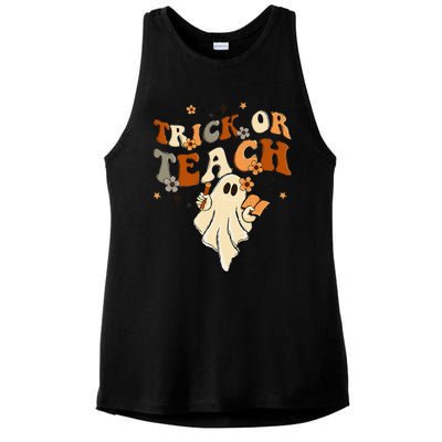 Groovy Trick Or Teach Halloween Teacher Life Retro Vintage Ladies PosiCharge Tri-Blend Wicking Tank