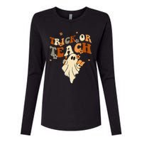 Groovy Trick Or Teach Halloween Teacher Life Retro Vintage Womens Cotton Relaxed Long Sleeve T-Shirt