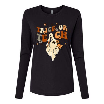 Groovy Trick Or Teach Halloween Teacher Life Retro Vintage Womens Cotton Relaxed Long Sleeve T-Shirt