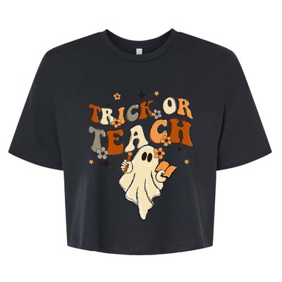 Groovy Trick Or Teach Halloween Teacher Life Retro Vintage Bella+Canvas Jersey Crop Tee