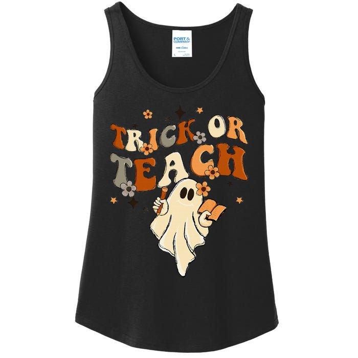 Groovy Trick Or Teach Halloween Teacher Life Retro Vintage Ladies Essential Tank