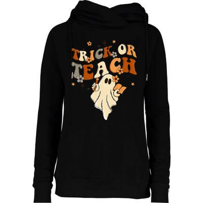 Groovy Trick Or Teach Halloween Teacher Life Retro Vintage Womens Funnel Neck Pullover Hood