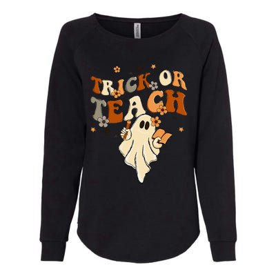 Groovy Trick Or Teach Halloween Teacher Life Retro Vintage Womens California Wash Sweatshirt