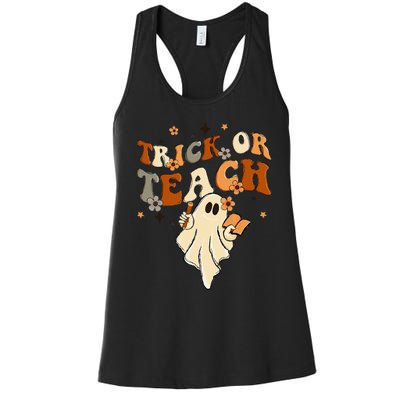 Groovy Trick Or Teach Halloween Teacher Life Retro Vintage Women's Racerback Tank