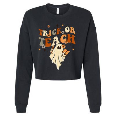 Groovy Trick Or Teach Halloween Teacher Life Retro Vintage Cropped Pullover Crew