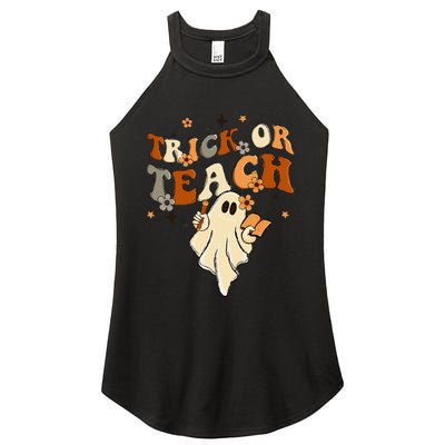 Groovy Trick Or Teach Halloween Teacher Life Retro Vintage Women’s Perfect Tri Rocker Tank