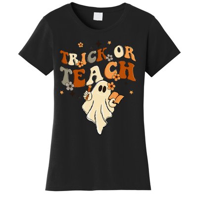 Groovy Trick Or Teach Halloween Teacher Life Retro Vintage Women's T-Shirt