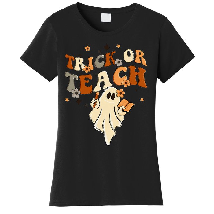 Groovy Trick Or Teach Halloween Teacher Life Retro Vintage Women's T-Shirt