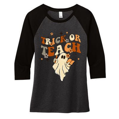 Groovy Trick Or Teach Halloween Teacher Life Retro Vintage Women's Tri-Blend 3/4-Sleeve Raglan Shirt