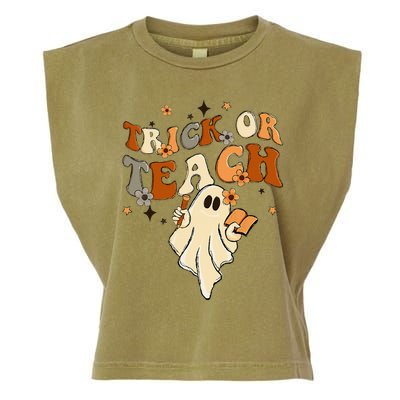 Groovy Trick Or Teach Halloween Teacher Life Retro Vintage Garment-Dyed Women's Muscle Tee