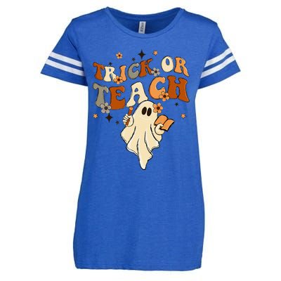 Groovy Trick Or Teach Halloween Teacher Life Retro Vintage Enza Ladies Jersey Football T-Shirt