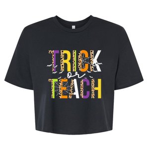 Groovy Trick Or Teach Halloween Teacher Bella+Canvas Jersey Crop Tee