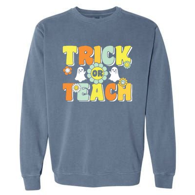 Groovy Trick Or Teach Halloween Teacher Life Retro Vintage Garment-Dyed Sweatshirt