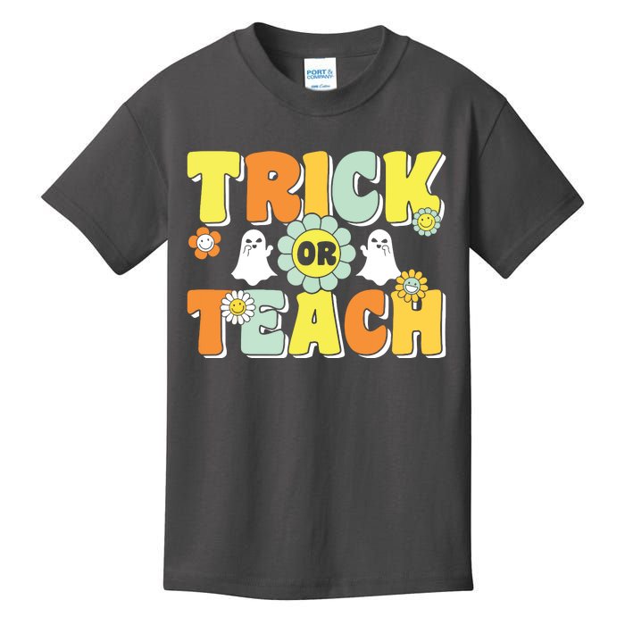 Groovy Trick Or Teach Halloween Teacher Life Retro Vintage Kids T-Shirt